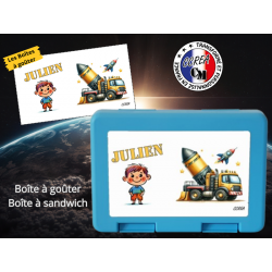 Boîte à goûter bleu personnalisé enfant Modèle Fusée