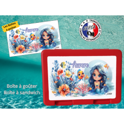 Boîte à goûter Rouge personnalisé enfant Modèle Sirène monde marin