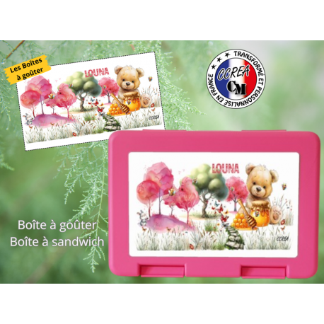 Boîte à goûter Rose personnalisé enfant Modèle Ourson