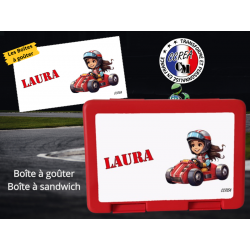 Boîte à goûter Rouge personnalisé enfant Modèle Karting fille