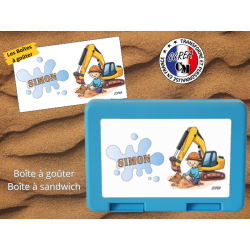 Boîte à goûter Bleu personnalisé enfant Modèle Tractopelle