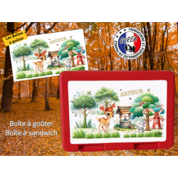 Boîte à goûter Rouge personnalisé enfant Modèle Biche et lapin