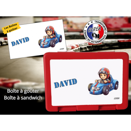 Boîte à goûter Rouge personnalisé enfant Modèle Karting Garçon