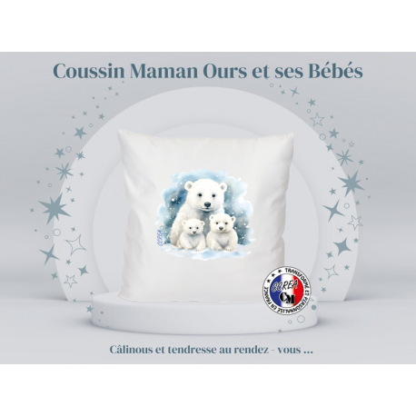 Coussin avec une maman ours et ses petits