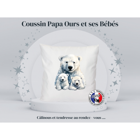 Coussin avec un Papa Ours avec ses petits