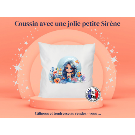 Coussin avec une jolie Petite Sirène dans son monde marin